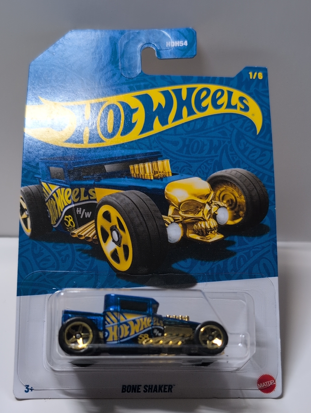 Hot Wheels Bone Shaker 58th Anniversary Blue Gold Mattel NEW Ships Secure In Box